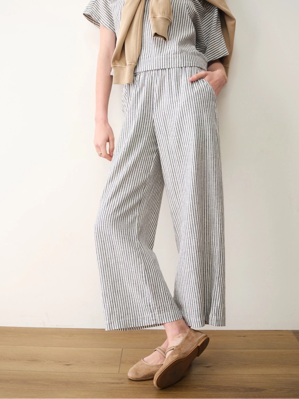 MARINE LAYER Allison Hemp Crop Trouser NEW WITHOUT TAGS NWOT XS Midnight Stripe - Picture 4 of 5